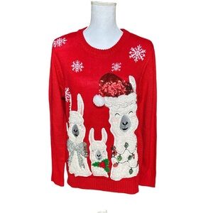Merry Christmas by Poof! Ugly fun Christmas sweater llamas size Medium
